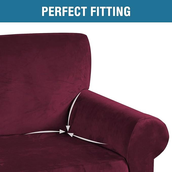 H.VERSAILTEX Stretch Velvet Armchair Cover Couch Covers 1 Cushion Chair Slipcover for Living Room Furniture Cover Crafted from Thick Comfy Rich Velour (Chair 31"-49", Burgundy)
