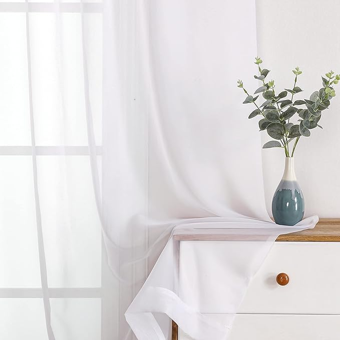 OWENIE Sheer White Curtains, Sheer Curtains 63 inch Length 2 Panels Set, Rod Pocket Voile Fimly Sheer Drapes for Living Room/Bedroom, 2pcs, Each 59" W x 63" L