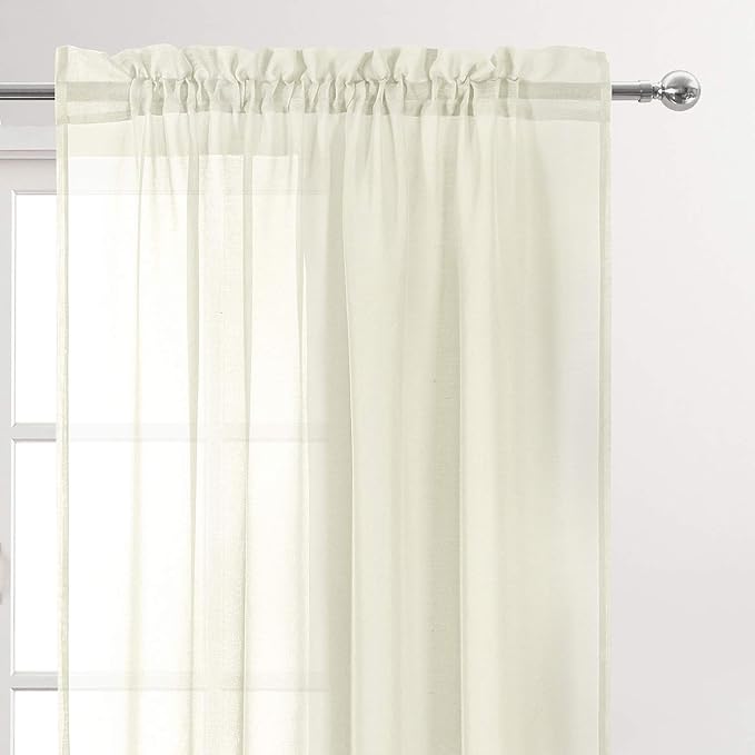 DWCN Ivory Sheer Curtains Semi Transparent Voile Rod Pocket Curtains for Bedroom and Living Room, 60 x 84 inches Long, Set of 2 Panels