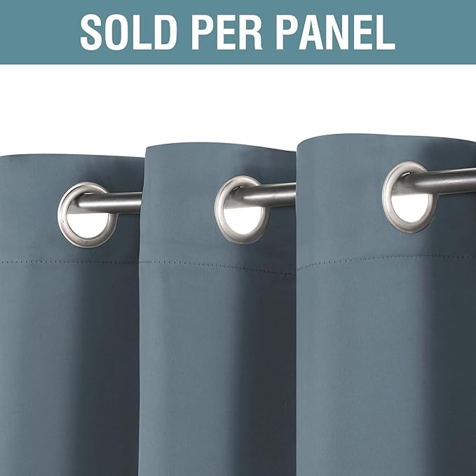 H.VERSAILTEX Blue Curtains/Drapes Blackout for Bedroom Room Darkening Thermal Curtains for Living Room Noise Reducing Sound Proof Solid Grommet Curtain (One Panel, Stone Blue, 52" W x 120" L)