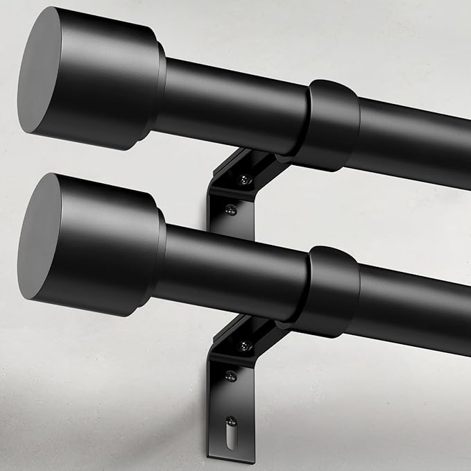 GEEBOBO 2 Pack Black Curtain Rods for Windows 28 to 48 Inch, 1 Inch Adjustable Heavy Duty Easy Install Curtain Rods Set for Outdoor, Patio, Farmhouse, Bedroom, Living Room (Black,30"-60",2 Pack)