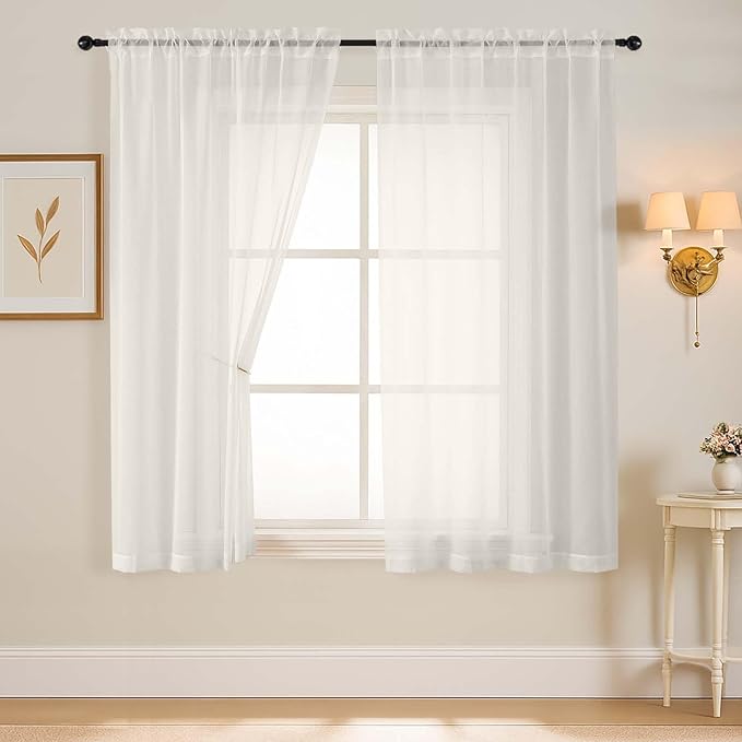 Ivory Sheer Curtains 63 Inch Length 2 Panels, Voile Sheer Curtain for Living Room, Breathable Light Filtering Modern Window Treatments, Soft Fabric Dual Rod Pocket Drapes, 2x42Wx63L Inches