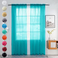 youleyar Solid Sheer Rod Pocket Curtain Voile Draperies 2 Panels White Beige Black Grey Coffee 52 Inch Width 108 Inch Long 1 Pair for Kitchen Bedroom Children Living Room Yard (Peacock Blue,52Wｘ108L)