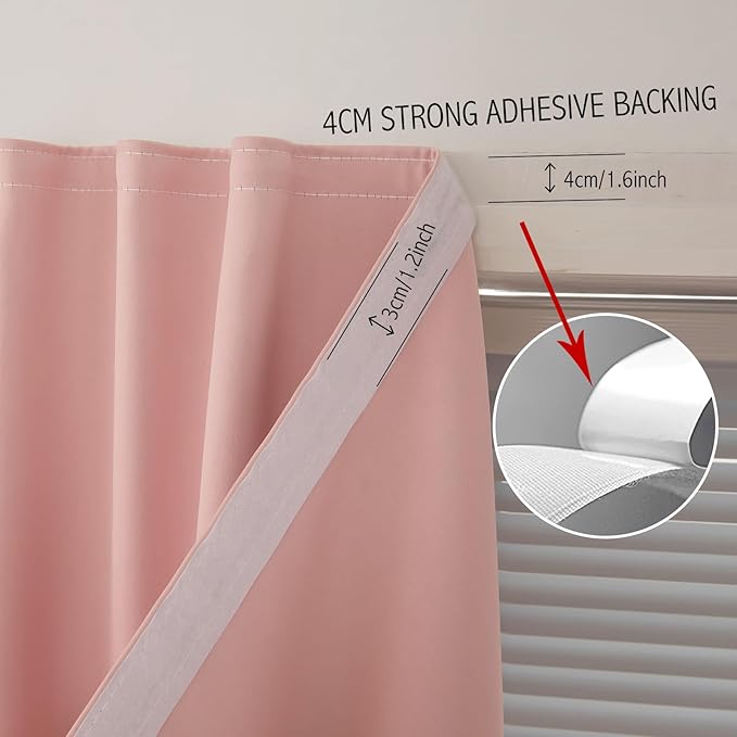 Self Adhesive Blackout Curtains- Stick on Curtains Shades Window Blinds Curtains No Rod Needed Easy to Hang Curtain, Use for Bedroom, Living Room,Roman Shades, 59" W X 84" L, Pink, 1 Panel