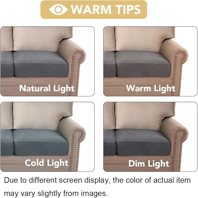 H.VERSAILTEX Super Stretch Individual Seat Cushion Covers Sofa Covers Couch Cushion Cover Slipcover Sets Thick Jacquard Textured Twill Fabric (3 Piece Sofa Cushion Covers, Grey)