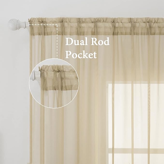MIULEE 2 Panels Solid Color Sheer Window Curtains Elegant Window Voile Panels/Drapes/Treatment for Bedroom Living Room (54X72 Inches Beige)