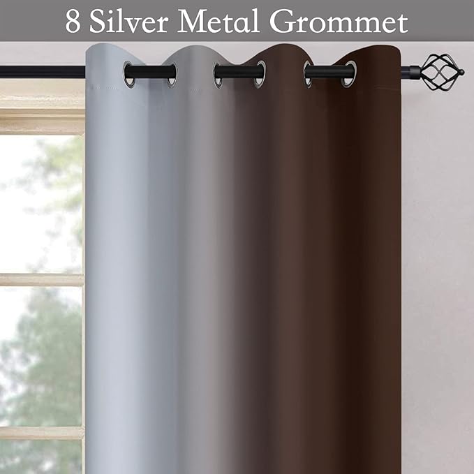 SimpleHome Ombre Room Darkening Curtains for Living Room, Light Blocking Gradient Brown to Greyish White Thermal Insulated Grommet Window Curtains/Drapes for Bedroom, 2 Panels, 52x84 inches Length