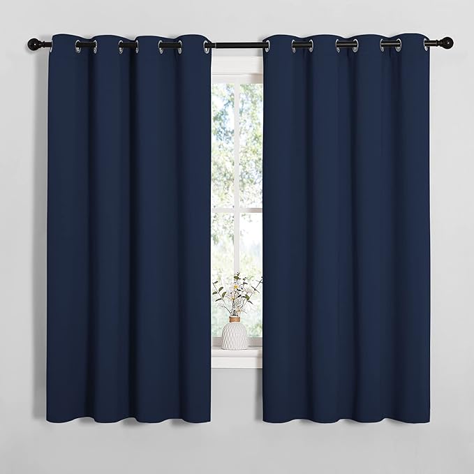 NICETOWN Blackout Curtain Panels for Bedroom, 2 Panels, W52 x L60-inch, Navy, Thermal Insulated Grommet Top Blackout Draperies and Drapes for Basement