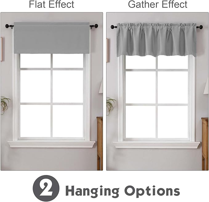 Chyhomenyc Blackout Valances for Windows, Short Window Valance Curtains for Living Room Bedroom Bathroom, Room Darkening Solid Privacy Small Kitchen Valances, 60Wx16L, 2 Pack, Silver Grey