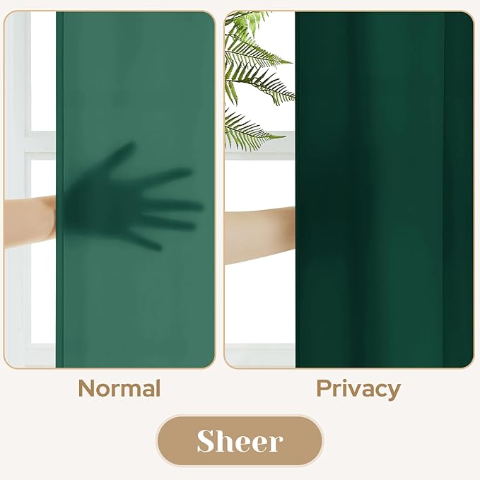 HOMEIDEAS Christmas Non-See-Through Hunter Green Privacy Sheer Curtains, 52 X 63 Inches Long 2 Panels Sheer Curtains Light Filtering Window Drapes for Bedroom Living Room