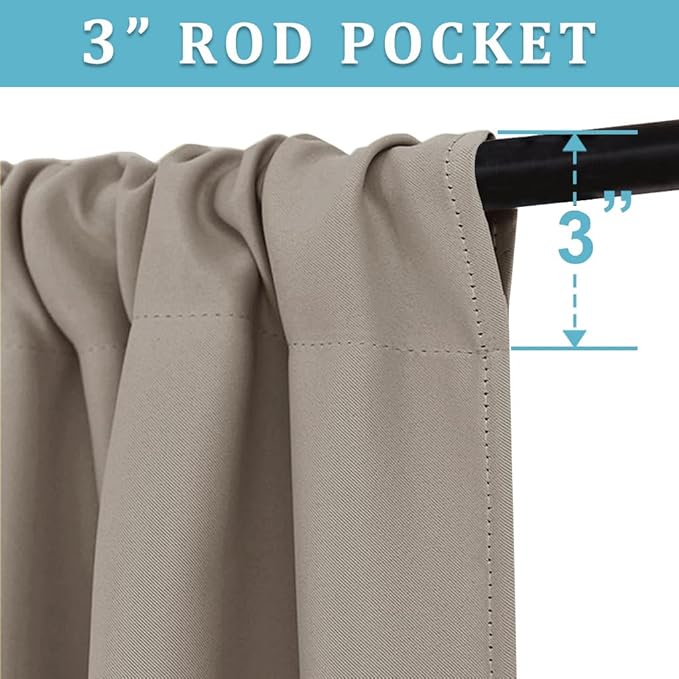 RYB HOME Short Blackout Curtains for Bedroom, Room Darkening Insulated Summer Heat Light UV Blocking Energy Saving Drapes for Nursery, Width 42 by Length 48, Sand, Set of 2