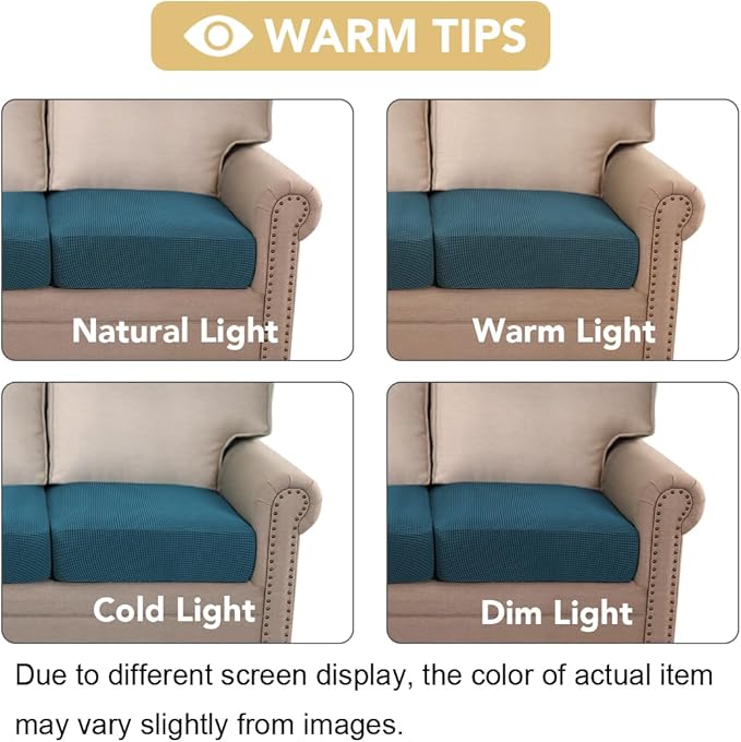 H.VERSAILTEX Super Stretch Couch Cushion Covers Sofa Cushion Slipcovers Jacquard Fabric Individual Seat Couch Slipcover Sets for Pets with Elastic Bottom(3 Packs Cushion Sofa Covers, Deep Teal)