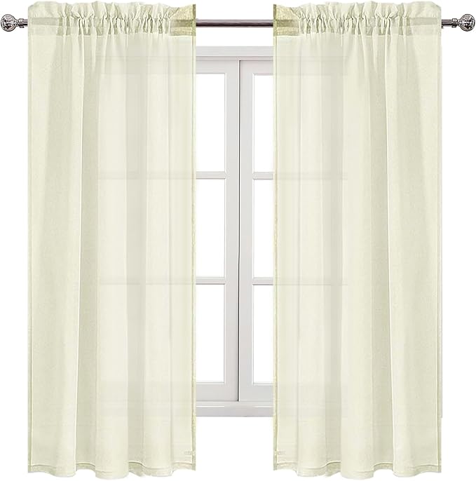 DWCN Ivory Sheer Curtains Semi Transparent Voile Rod Pocket Curtains for Bedroom and Living Room, 42 x 63 inches Long, Set of 2 Panels