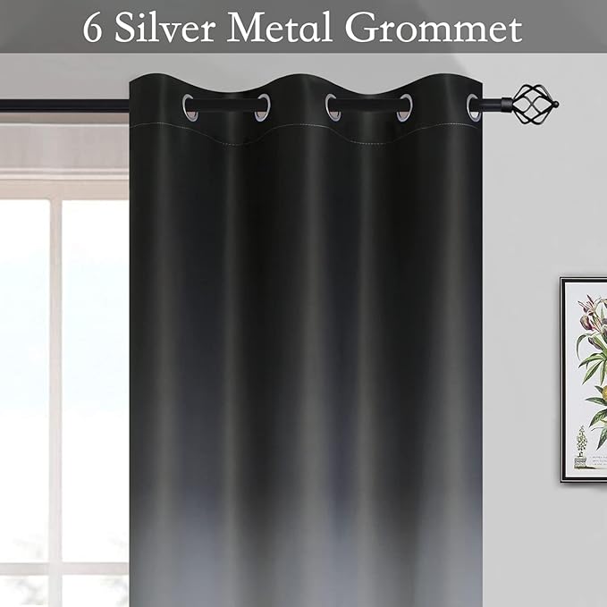 SimpleHome Ombre Room Darkening Curtains for Living Room, Light Blocking Gradient Black to Grey White Thick Thermal Insulated Grommet Window Curtains/Drapes for Bedroom, 2 Panels, 42x84 inches Length