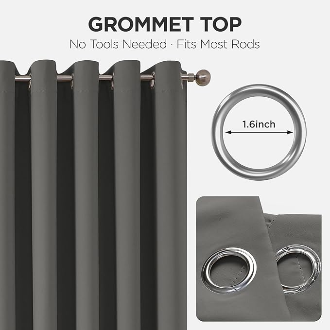 Joydeco Blackout Patio Sliding Door Curtains 96 Inches Long, Grommet Privacy Room Divider Curtains, Extra Wide Thermal Blackout Drapes for Bedroom Living Room (Light Grey, 100Wx96L, 1 Panel)