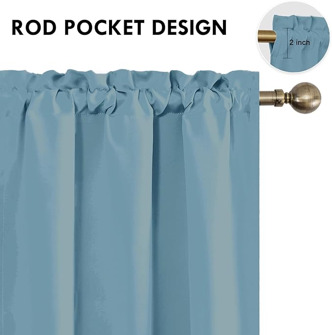 DWCN Blackout Curtains for Living Room Thermal Insulated, Energy Saving & Noise Reducing Bedroom Curtains, Stone Blue, W 42x L 54 Inch, Set of 2 Rod Pocket Curtain Panels