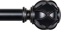 KAMANINA 1 Inch Curtain Rod Telescoping Single Drapery Rod 36 to 72 Inches (3-6 Feet), Black Curtain Rods for Windows 24 to 68 Inches, Netted Texture Finials