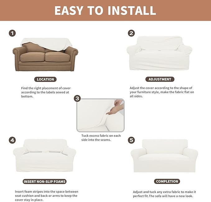 Easy-Going 100% Waterproof Chair Couch Cover, Dual Waterproof Sofa Cover, Stretch Jacquard Sofa Slipcover, Leakproof Furniture Protector for Kids, Pets, Dog and Cat (Chair, Cream)