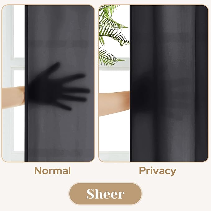 HOMEIDEAS Halloween Non-See-Through Black Privacy Sheer Curtains, 52 X 84 Inches Long 2 Panels Sheer Curtains Light Filtering Window Drapes for Bedroom Living Room
