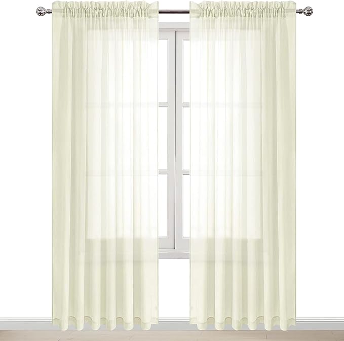 DWCN Ivory Sheer Curtains Semi Transparent Voile Rod Pocket Curtains for Bedroom and Living Room, 70 x 84 inches Long, Set of 2 Panels