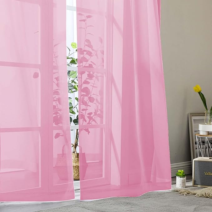 Sheer Pink Curtains for Bedroom Living Room 54 Inch Length 2 Panels Set, Solid Soft Airy Light Filtering Window Treatments, Modern Rod Pocket Drapes, Pink, 42" Wx54 L Inches