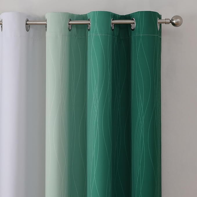 Estelar Textiler Green and Greyish White Blackout Curtains, Full Light Blocking Gradient Grommet Drapes for Living Room, Thermal Insulated Ombre Curtains for Bathroom, 52Wx54L, 2 Panels