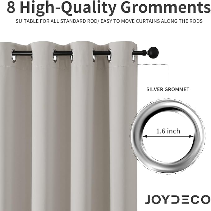 Joydeco Blackout Curtains 84 Inch Length 2 Panels Set, Thermal Insulated Long Curtains& Drapes 2 Burg, Room Darkening Grommet Drapes for Bedroom Living Room Window (Natural, W52 x L84 Inch)