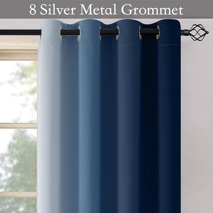 SimpleHome Ombre Room Darkening Curtains 84 inches Length for Bedroom,Grommet Gradient Light Blocking White to Blue Window Curtain for Living Room,1 Panel, 52x84 inches