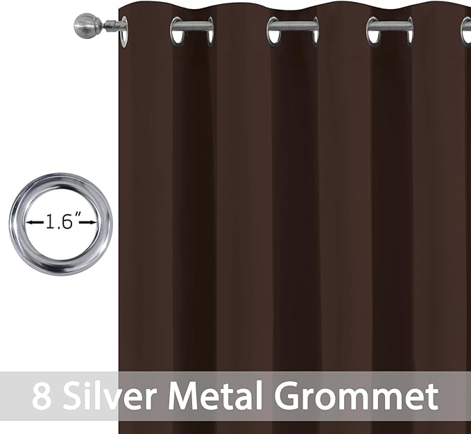 Yakamok Blackout Curtains Room Darkening Thermal Insulated Window Panels,Solid Grommet Top Drapes for Bedroom/Living Room(52Wx90L, Chocolate Brown, 2 Panels)