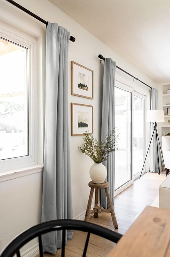 100% Blackout Shield Linen Blackout Curtains for Bedroom 90 Inches Long, Back Tab/Rod Pocket Living Room Drapes, Thermal Insulated Blackout Curtains 2 Panels Set, 50" W x 90" L, Ash Grey