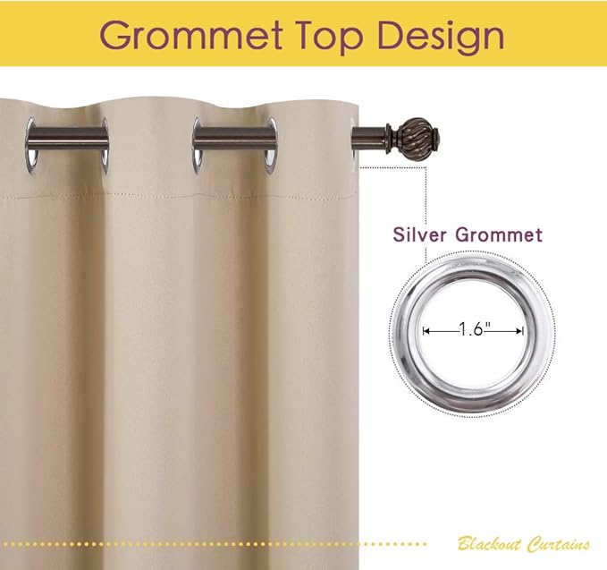 NICETOWN Thermal Room Darkening Draperies Curtains, Thermal Insulated Grommet Room Darkening Drape Panels for Bedroom (Biscotti Beige, 2 Panels, W42 x L72 -Inch)