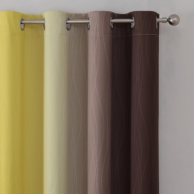 Estelar Textiler Brown and Yellow Gradient Blackout Curtains for Bedroom, Thermal Insulated Ombre Blackout Drapes, Full Light Blocking Energy Saving Curtains for Living Room, 52Wx96L, 2 Panels