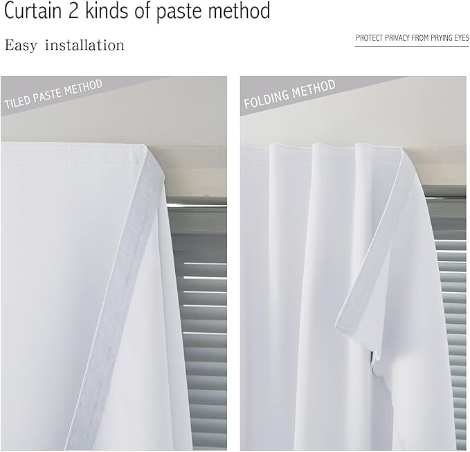 self Adhesive Curtains Portable Blackout Curtain Simple and Easy to Install Bedroom Window Thermal Lnsulated Kitchen Room Darkening Black Small Drapes, 35" W X 79" L, White, 1 Panel