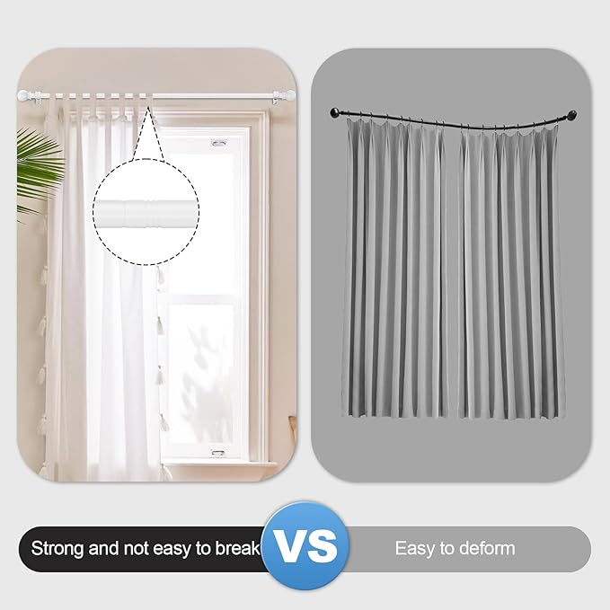 White Curtain Rods for Bedroom with Brackets,5/8 Inch Diameter Small Window Curtain Rod Adjustable 32 to 60 Inches,Easy Install Drapery Rods