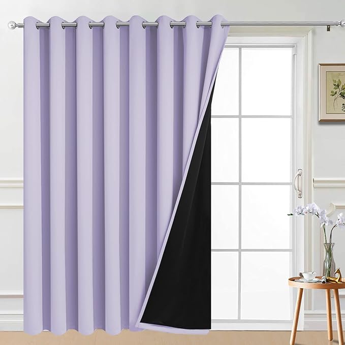 Yakamok 100% Blackout Extra Wide Thermal Insulated Curtains, Total Shade Patio Door Curtain, Full Light Shading Sliding Door Drape Room Divider for Living Room/Bedroom, Lilac, W100 x L84, 1 Panel