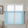 Gwine Sky Blue Sheer Curtains 30 Inch Length, Short Light Filtering Voile Small Cafe Kitchen Curtains with Rod Pocket, Short Curtain for Bathroom Window, 42x30 Inch, 2PCS