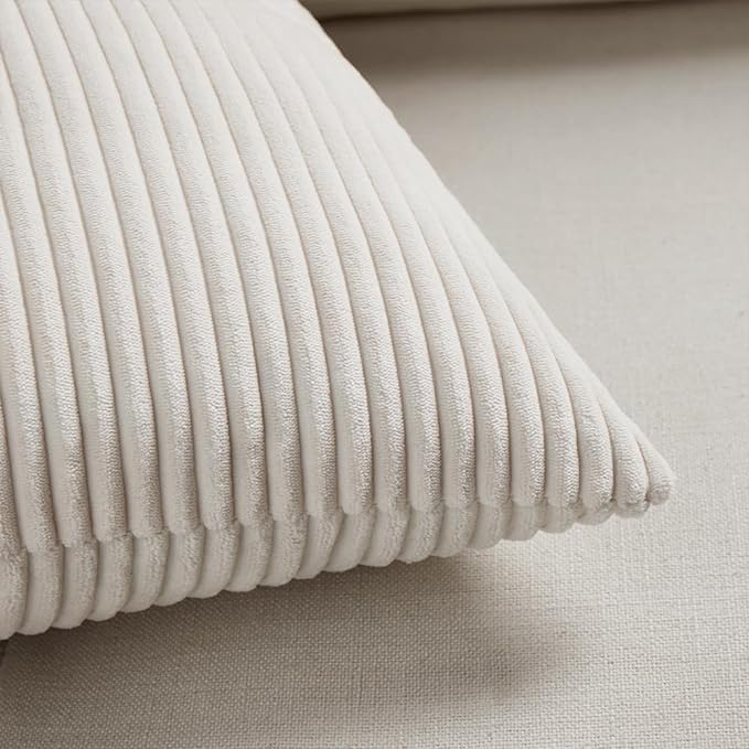Fancy Homi 2 Packs Cream Lumbar Decorative Throw Pillow Covers 14x22 Inch for Living Room Couch Bed Sofa, Rustic Farmhouse Boho Home Decor, Soft Striped Corduroy Rectangle Accent Cushion Case 35x55 cm
