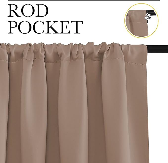 NICETOWN RV Blackout Curtains for Camper Windows, Window Treatment Thermal Insulated Rod Pocket Small Blackout Draperies/Drapes for Bedroom/Kitchen (Cappuccino, Set of 2, 34" Wide by 30" Long)