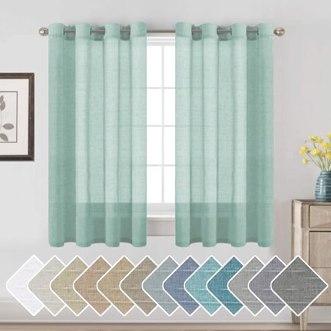 H.VERSAILTEX Linen Curtains Nickel Grommet Natural Linen Semi-Sheer Curtains 2 Panels Privacy Added Premium Soft Rich Material Drapes for Bedroom/Living Room - 52x54 - Inch - Sea Mist