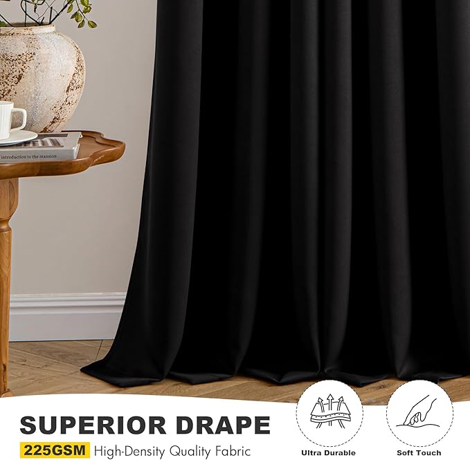MIULEE Black Blackout Curtains for Bedroom Living Room 86 Inches Long 2 Panels, Thermal Insulated Room Darkening Drapes Solid Grommet Top Noise Reduction Light Blocking Window Treatments 40x86 Inch