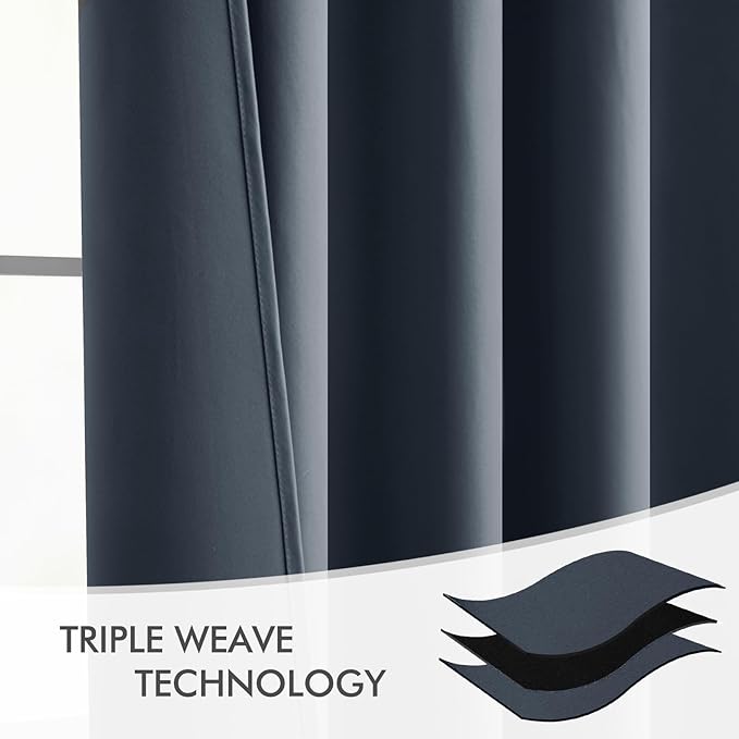 MIULEE Stone Blue Back Tab Blackout Curtains 102 Inch Long 2 Panels Set for Bedroom, Rod Pocket/Pinch Pleated Thermal Insulated Living Room Darkening Light Blocking Floor to Ceiling Drapes