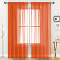 SpaceDresser Sheer Voile Window Treatment Rod Pocket Curtain Panels for Kitchen Bedroom Living Room Drapes Sunlight Filtering Privacy Semi Home Decor Assorted (Burnt Orange, 52 W x 72 L)