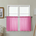 Gwine Short Kitchen Sheer Curtains 24 Inch Length - Light Filtering Voile Small Half Window Curtain for Basement, Rod Pocket Cafe Curtains for Bathroom Cabinet, 42Wx24L Inch, 2 Panels, Hot Pink