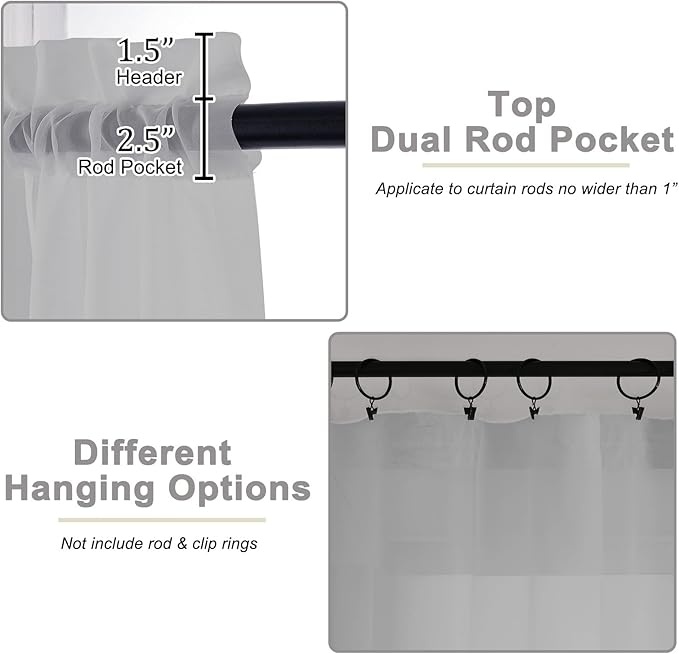 Kitchen Curtains 24 Inch Length Tier 2 Pieces, Light Grey Sheer Curtain Solid Soft Sheer Short Curtains for Windows, Cafe Bathroom Basement Rod Pocket Drapes, Light Grey, Each 42"Wx24"L Inch