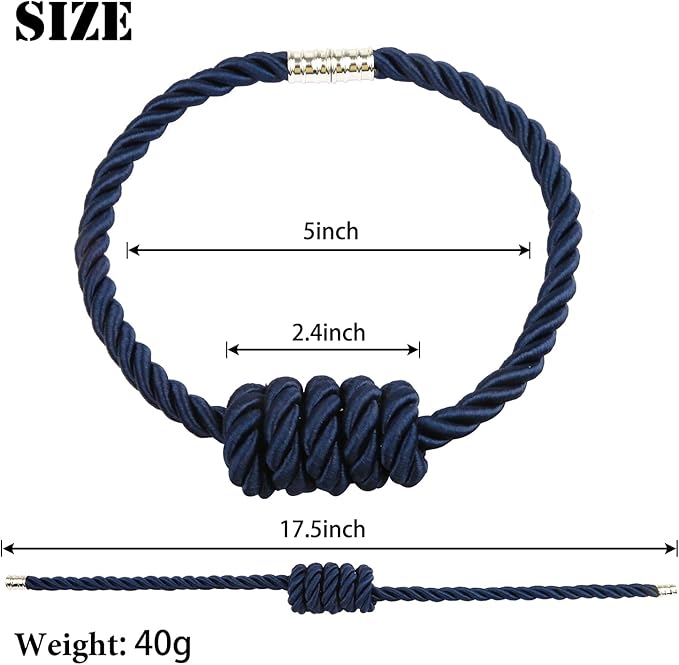 BEL AVENIR Magnetic Curtain Tiebacks, Decorative Drapery Holdbacks Modern Woven Tie-Backs with Exquisite Knot (Navy, 6 Pack)