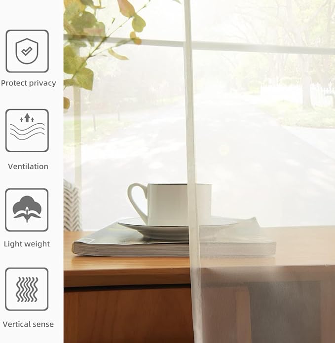 youleyar Solid Sheer Rod Pocket Curtain Voile Draperies 2 Panels White Beige Black Ivory Coffee 26 Inch Width 24 Inch Long 1 Pair for Kitchen Bedroom Children Living Room Yard(Ivory,26Wｘ24L)