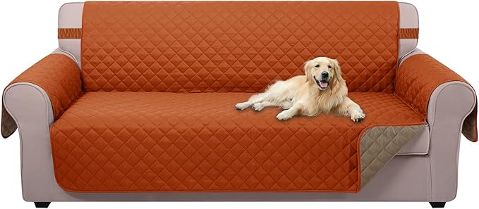 U-NICE HOME Large Sofa Cover Reversible Couch Cover for Dogs with Elastic Straps Water Resistant Furniture Protector for Pets Couch Cover for 4 Cushion Couch (Oversized Sofa, Orange/Taupe)