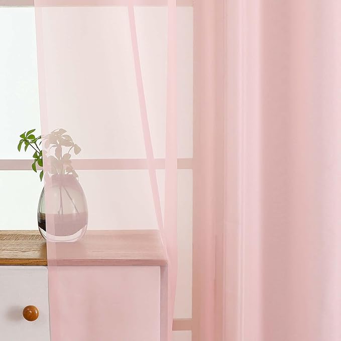 Blush Pink Window Sheer Curtains 54 inch Length, Soft Airy Light Filtering Sheer Curtain 2 Panels Set, Dual Rod Pocket Gauze Drapes for Living Room Bedroom, 2x42Wx54L Inches