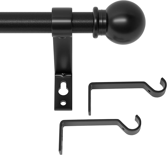 Black Curtain Rods for Windows 66 to 120, Adjustable Length, Heavy Duty Steel Rod, Wall Mounted, 120 Inch