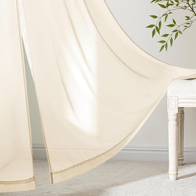 MIULEE Butter Cream Sheer Curtains 90 Inches Long, 4 Panels Set, Rod Pocket Voile Drapes Light Filtering and Semi Transparent, Elegant Window Treatments for Bedroom Living Room,42 x 90 Inches
